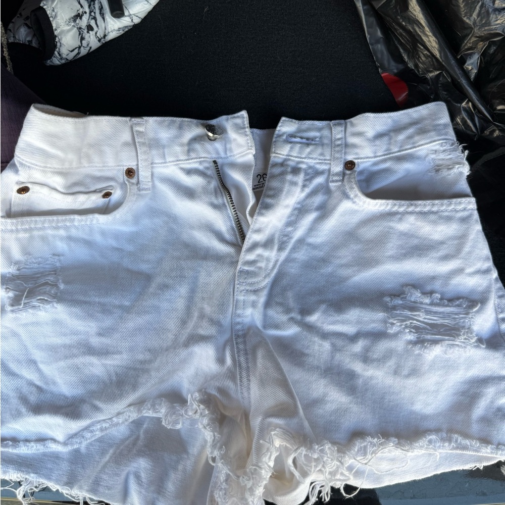 BDG White Frayed Jean Shorts